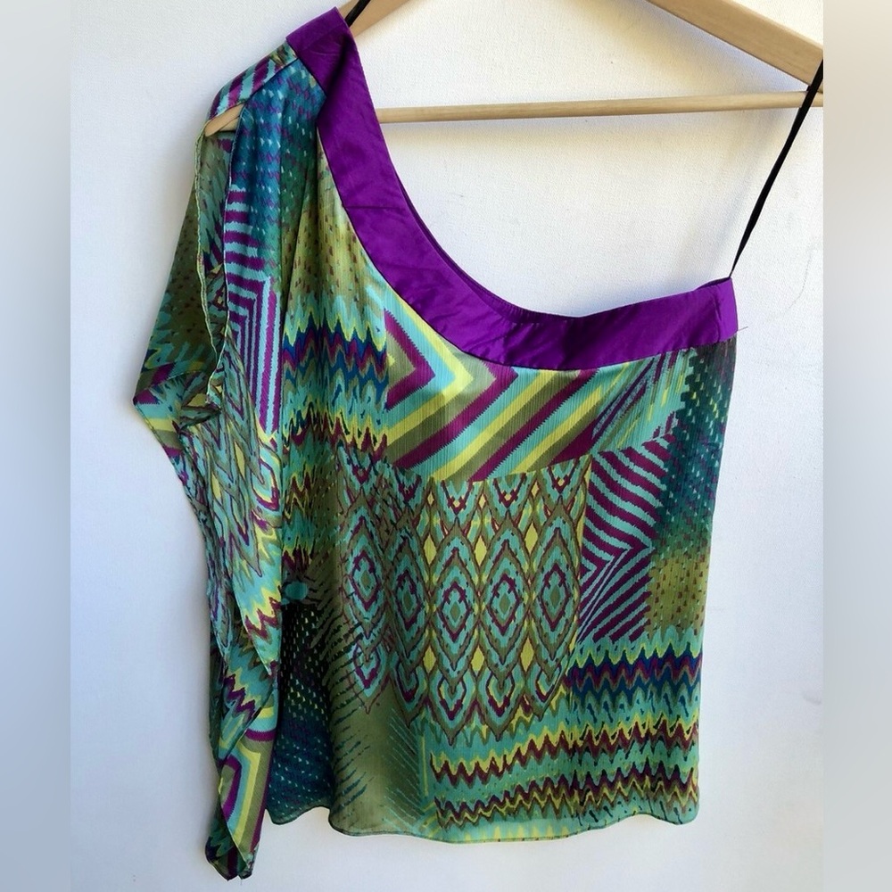 Forever 21 One-Shoulder Printed Camisole in Purple and Teal